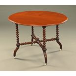 A Victorian mahogany oval centre table, with twist turned supports,
