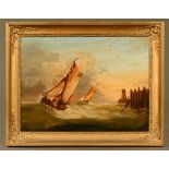19th century oil on canvas, sailing vessels and lighthouse. 41.5 cm x 55 cm, framed, signed.