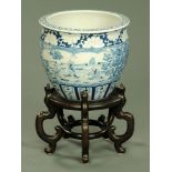 A Taiwanese blue and white fish bowl, after a Chinese original, 20th century,
