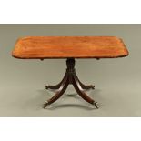 A George III mahogany breakfast table, rectangular with rounded corners and crossbanded edge,