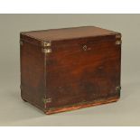 A George III mahogany brass bound trunk, with open interior and brass lock escutcheon.