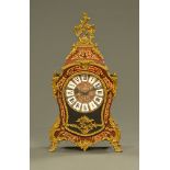 A 19th century style faux boulle marquetry mantle clock, with two train striking movement, Italian.