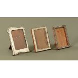 Three silver photograph frames, various, one with Art Nouveau Inspiration. Largest 19 cm x 13 cm.