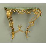 A gilt metal console table with marble top, early to mid 20th century,