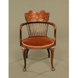 An Edwardian inlaid occasional chair,