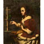 After Franz Van Mieris The Elder (1635-1681), oil on tin "Le Perroquet Favori".