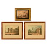 A pair of 19th century prints, buildings and figures.