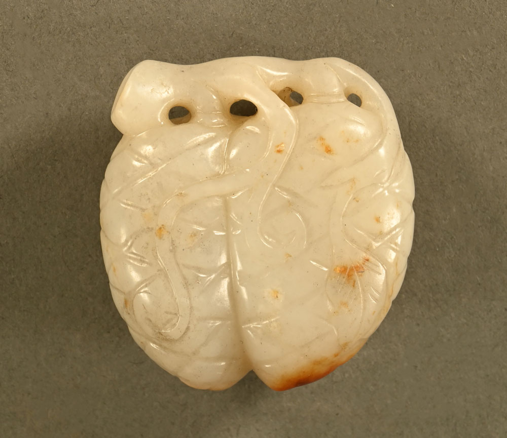 A Chinese carved jade paperweight in the form of pinecones or fruit. Height 5 cm. - Image 2 of 2