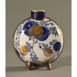 A 19th century blue and white transfer printed moon flask, highlighted with gilding. Height 24.