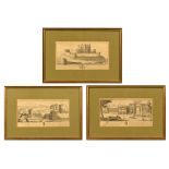 Three antiquarian prints after Samuel and Nathaniel Buck "The South View of Furness Abby in The