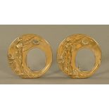 Two brass Art Nouveau style circular photograph frames. diameter 16 cm.