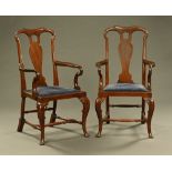 A pair of Queen Anne style open armchairs, circa 1930.