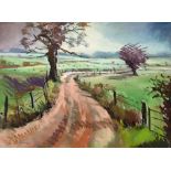 Christopher Assheton Stones, pastel, summer landscape with wooded track, signed lower left.