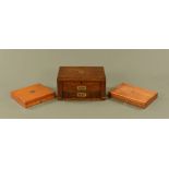 An oak cutlery canteen only, together with two oak boxes, one fitted. Largest width 41 cm.