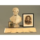 A Victorian plaster bust of a gentleman, with associated photograph and documentation,