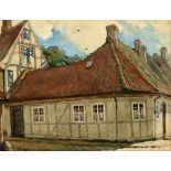 Alfred Heaton Cooper, watercolour and gouache "The Birthplace of Hans Anderson in Denmark", signed.
