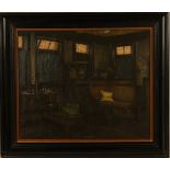 Clarence Baird, oil on canvas interior scene, signed lower right. 51 x 61 cm. Artists label verso.