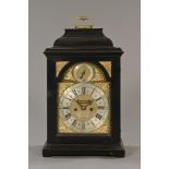 A Georgian ebonised bracket clock by Henry Neve London, with two train fusee movement,