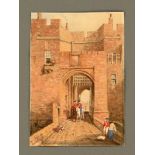 Attributed to Matthew Ellis Nutter (1795-1862), a watercolour "Front Entrance to Carlisle Castle".