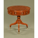 A Regency style burr walnut and inlaid circular drum table,