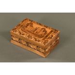 A 19th century Tunbridge Ware jewellery box, slightly waisted outline with castle scene to top,