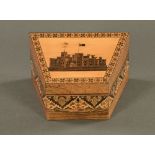 A 19th century Tunbridge ware stationery casket, decorated to the top with Eridge Castle.