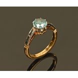 A Victorian 22 ct gold and platinum topaz ring. Gross weight 4.8 grams.