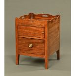 A George III mahogany tray topped commode, converted to a bedside cabinet with cupboard and drawer.