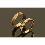 An 18 ct gold ring, set with small diamond chips and with cut out. Size M/N, 3.
