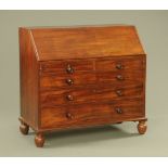 A George III mahogany bureau in the manner of Gillows, with slope front to fitted interior,