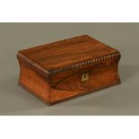 A Regency/William IV sewing casket, with lift out tray and beaded edge.