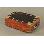 A 19th century Colonial brass bound rectangular hardwood workbox,