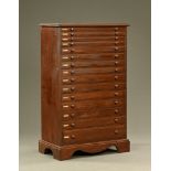 A Victorian mahogany chest of document drawers, with wooden knob handles,