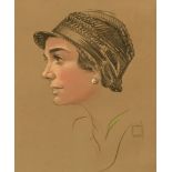 Houston Russell, pastel portrait of a lady in profile. 29 cm x 24 cm, framed.