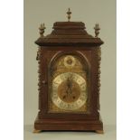 A late 19th century bracket clock, with two train striking movement, spring driven.