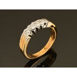 An 18 ct gold two tone five stone half eternity ring, set with diamonds weighing +/- .37 carats.