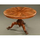 A Victorian flame mahogany segmented breakfast table, with moulded edge and rounded corners,