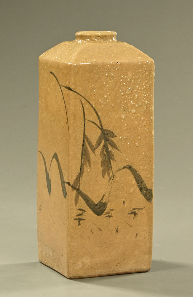 A large Japanese floor standing vase, mottled and decorated with bamboo. Height 61 cm. - Image 2 of 2