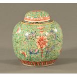 A Chinese Republic famille verte ginger jar, with Kang Xi type marks. Height 19 cm.