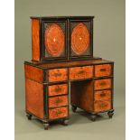 An Anglo Chinese amboyna wood military style desk, inlaid with bone and ivory,