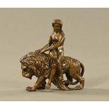 A 19th century bronze figure Ariadne and Lion. Height 12.5 cm.