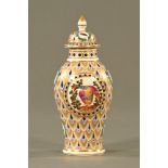 A Samson of Paris Chelsea style lidded vase, decorated with birds, insects and butterflies.