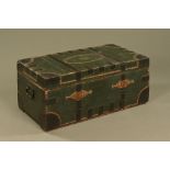 A Regency painted wooden and metal bound and studded trunk, bearing William Chapple & Son label,