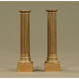 A pair of 19th century brass fluted column lamp bases (not drilled). Height 38 cm.