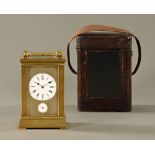 A 19th century brass carriage clock, with two train striking movement and alarm.