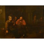 Manner of Adriaen Brouwer a 17th century oil on oak panel of smokers, circa 1630-45. 40 cm x 52.
