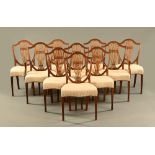 A set of two carver arm and eight single Hepplewhite style mahogany dining chairs,