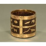 A 19th century Anglo Indian brass bound cylindrical bucket,