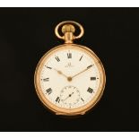 A gentleman's Omega gold plated open faced pocket watch,