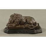 After Isadore Bonheur a bronze figure of a recumbent lion, 20th century,